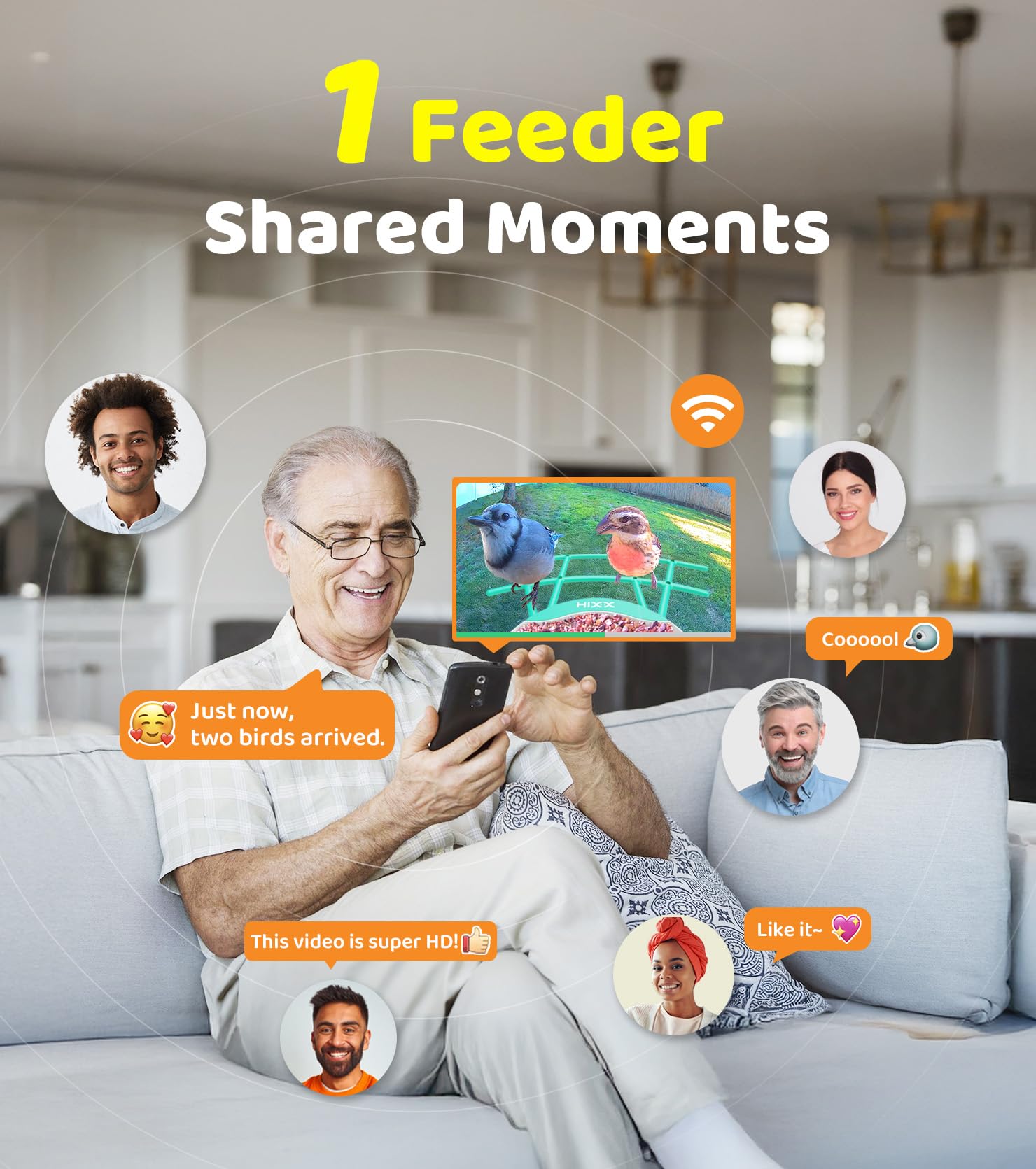 HIXX Smart Bird Feeder with Camera – 2K Live Birdwatching, AI ID, Solar Power, Color Night Vision