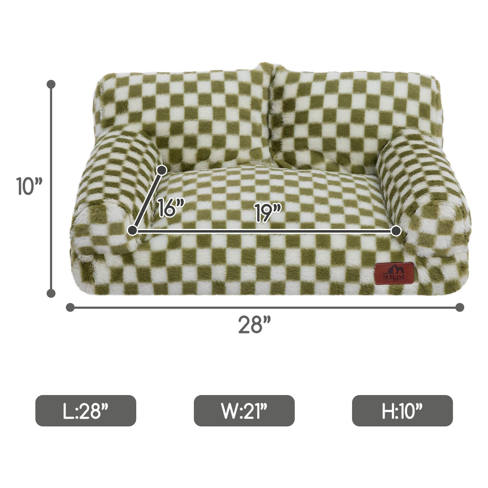 Hollypet Fluffy Plush Sofa Bed for Small Dogs & Cats — Green & White