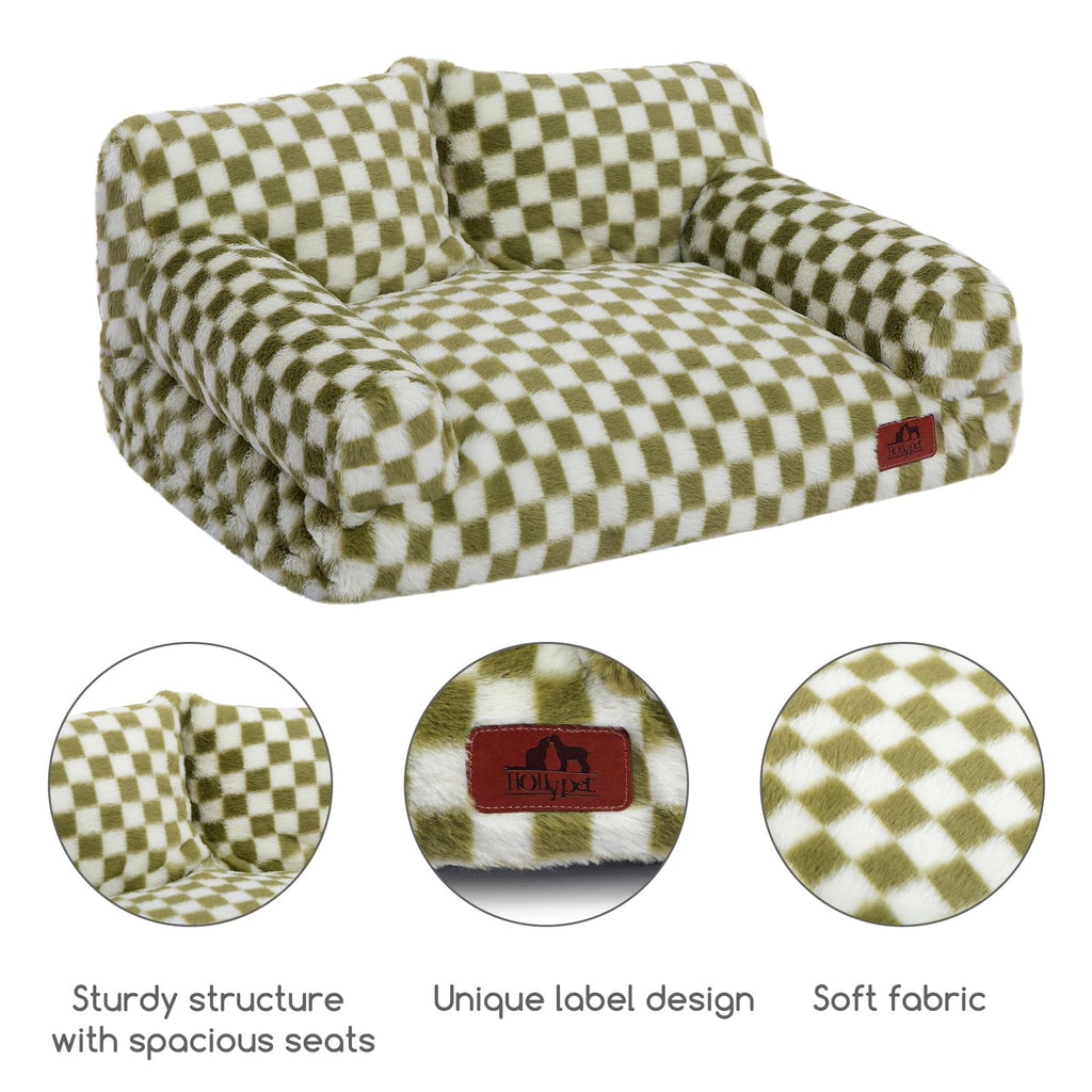 Hollypet Fluffy Plush Sofa Bed for Small Dogs & Cats — Green & White
