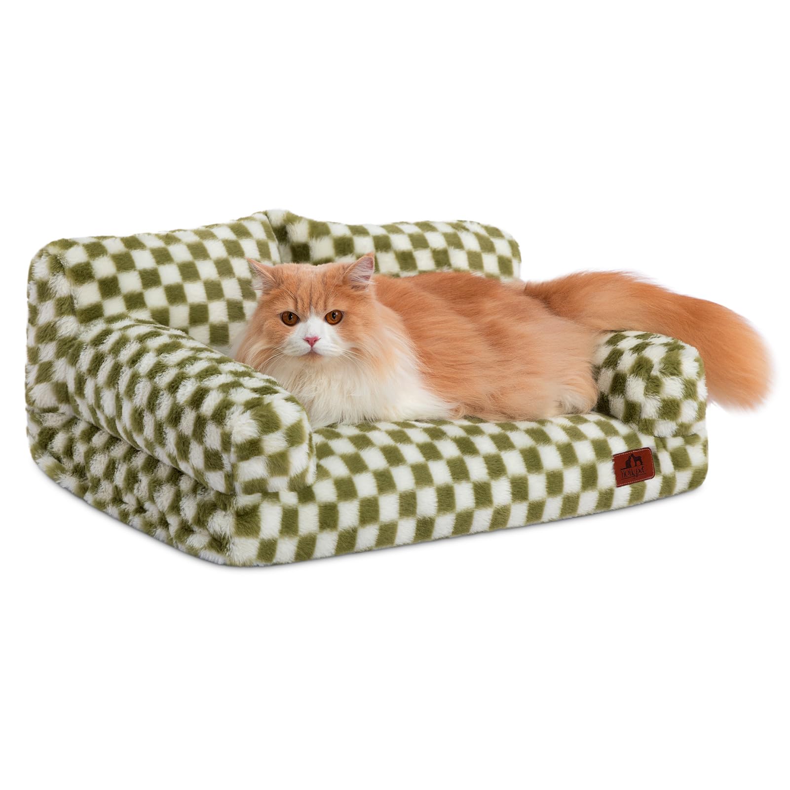 Hollypet Fluffy Plush Sofa Bed for Small Dogs & Cats — Green & White