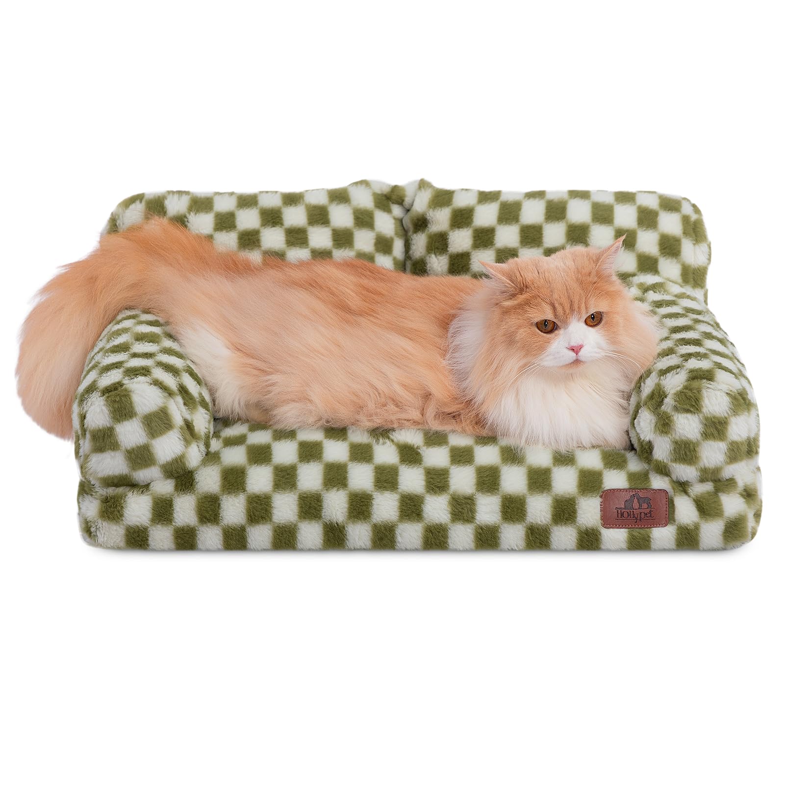 Hollypet Fluffy Plush Sofa Bed for Small Dogs & Cats — Green & White