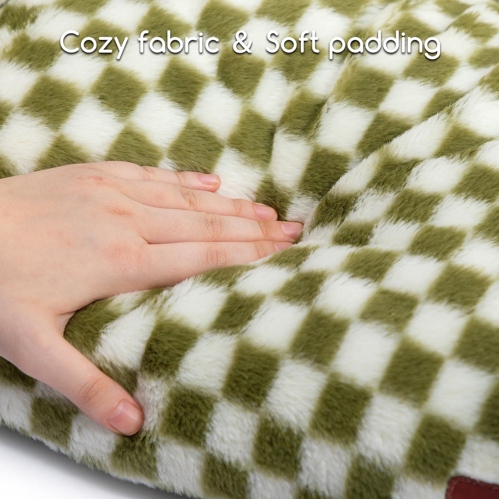 Hollypet Fluffy Plush Sofa Bed for Small Dogs & Cats — Green & White