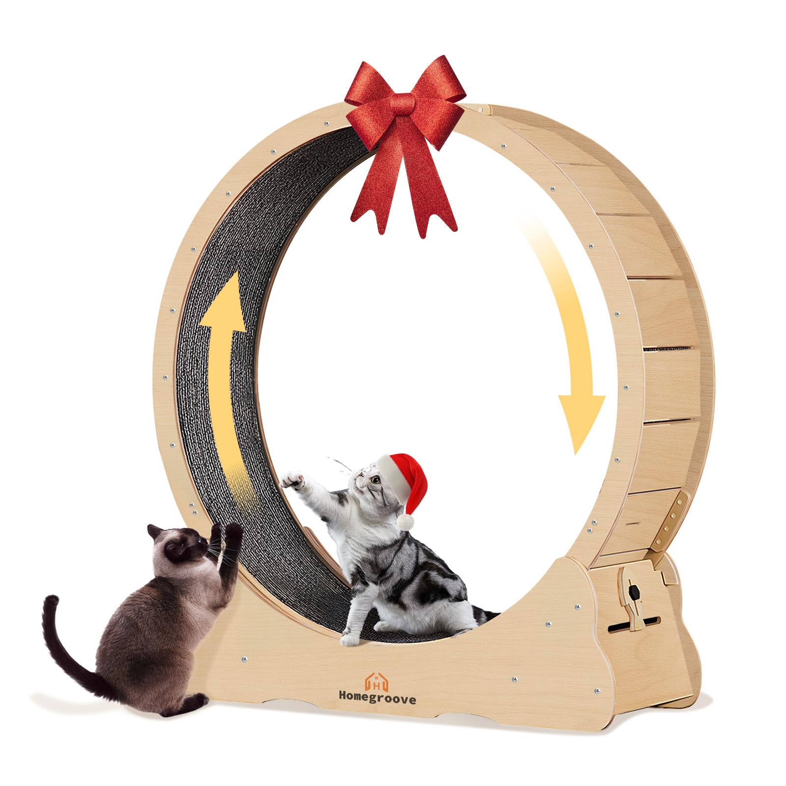 Homegroove 35.4-Inch Cat Exercise Wheel for Indoor Cats | Quiet, Safe Treadmill with Detachable Carpet