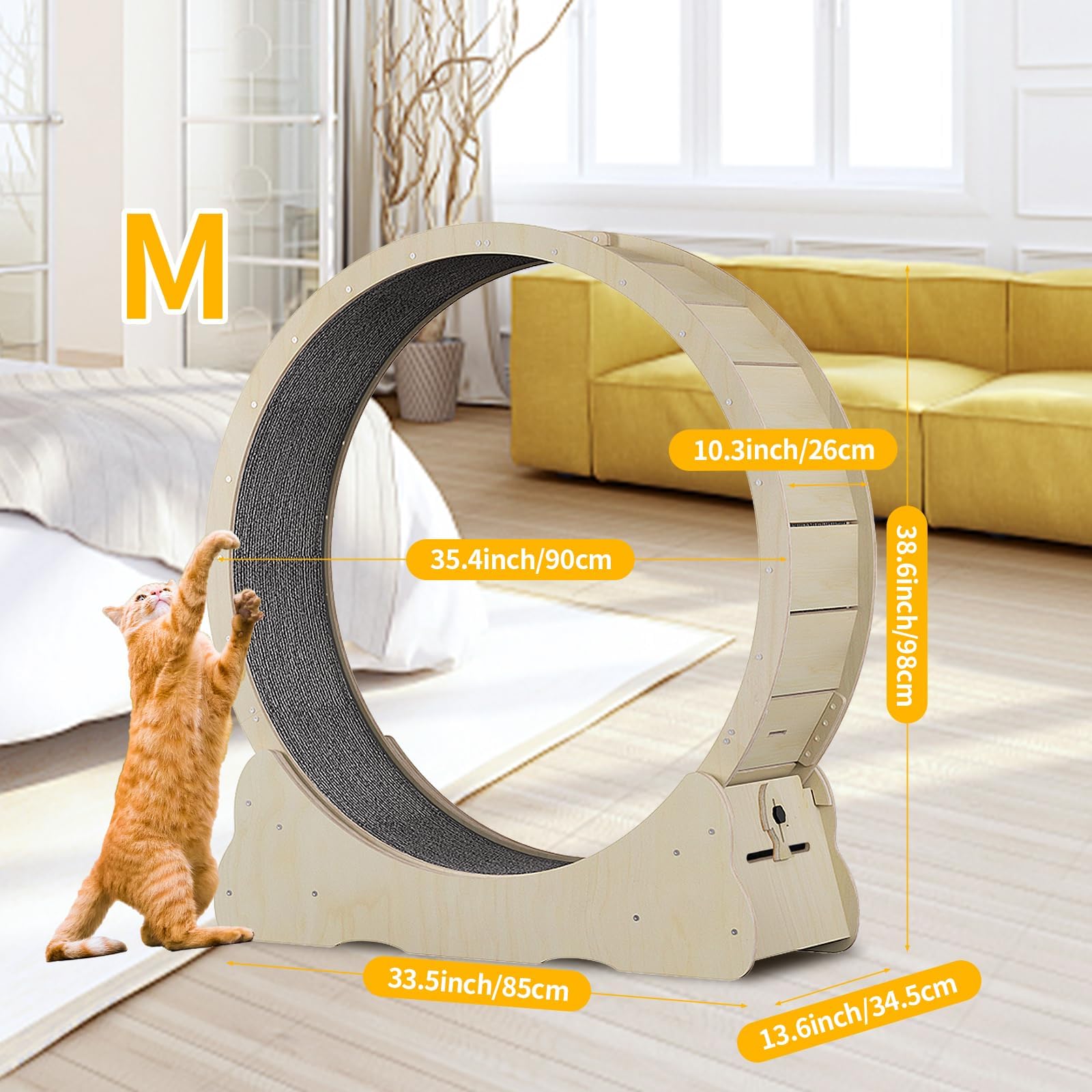 Homegroove 35.4-Inch Cat Exercise Wheel for Indoor Cats | Quiet, Safe Treadmill with Detachable Carpet