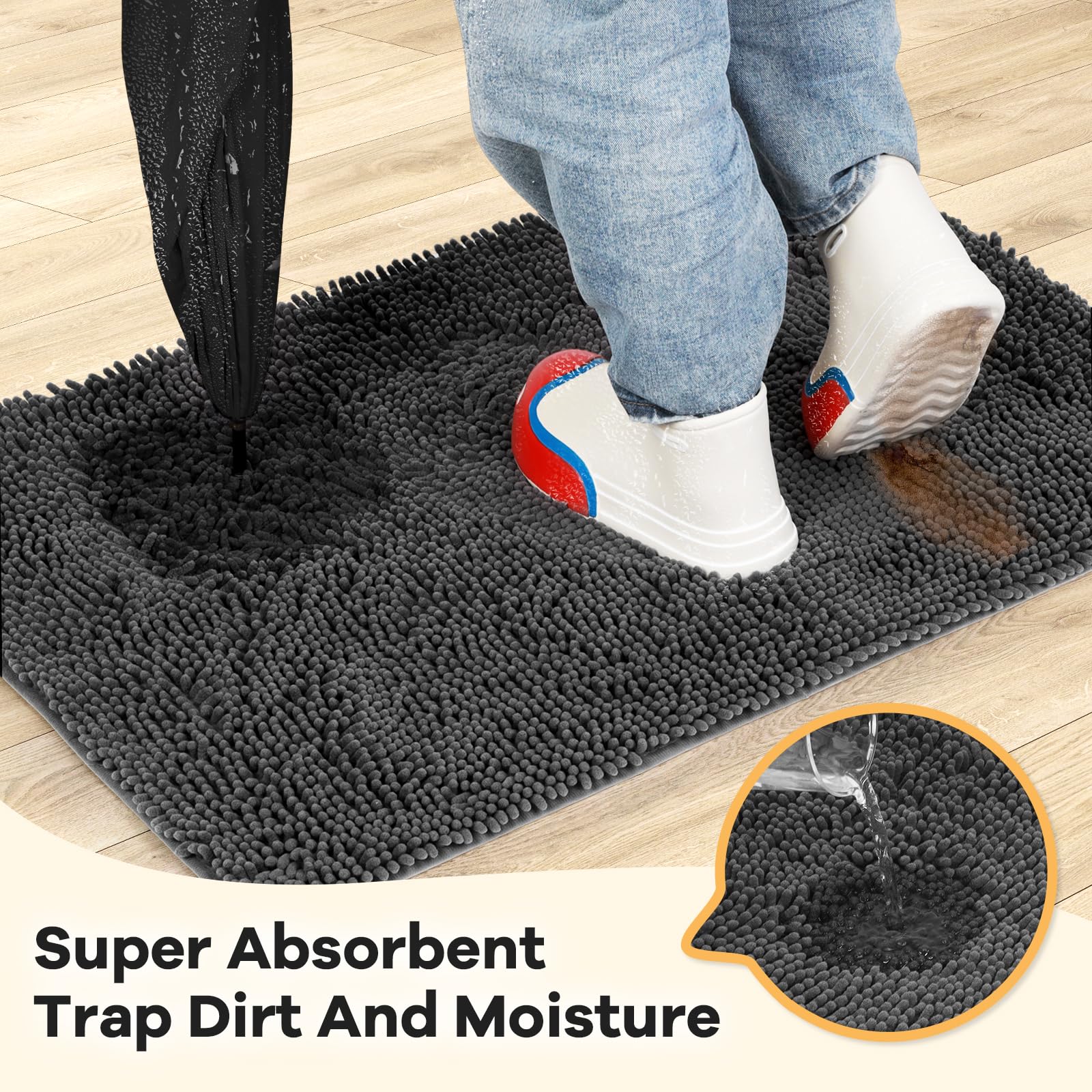 HOMEK Absorbent Dog Door Mat - 48x30, Chenille Indoor Entryway Rug