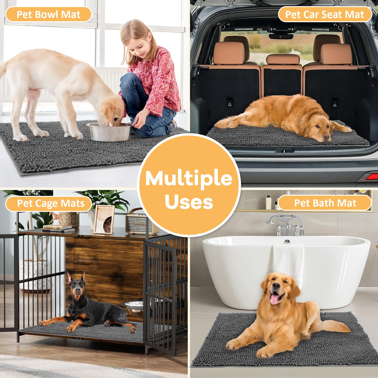 HOMEK Absorbent Dog Door Mat - 48x30, Chenille Indoor Entryway Rug
