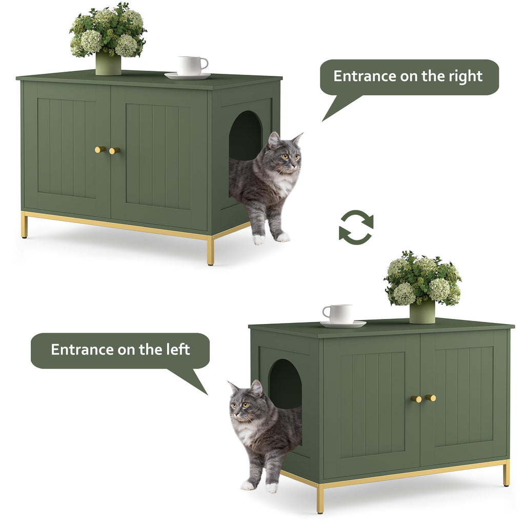 Homhedy Cat Litter Box Enclosure — Green & Gold Modern Cat Washroom Furniture