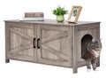 Homhedy 39.4-inch L Cat Litter Box Enclosure – Barn Door Wood Pet House, Greige
