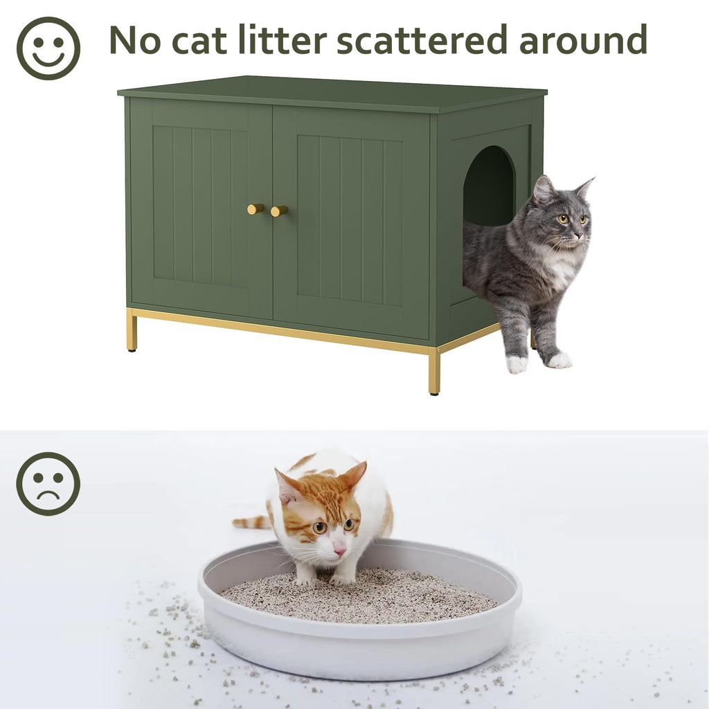Homhedy Cat Litter Box Enclosure — Green & Gold Modern Cat Washroom Furniture