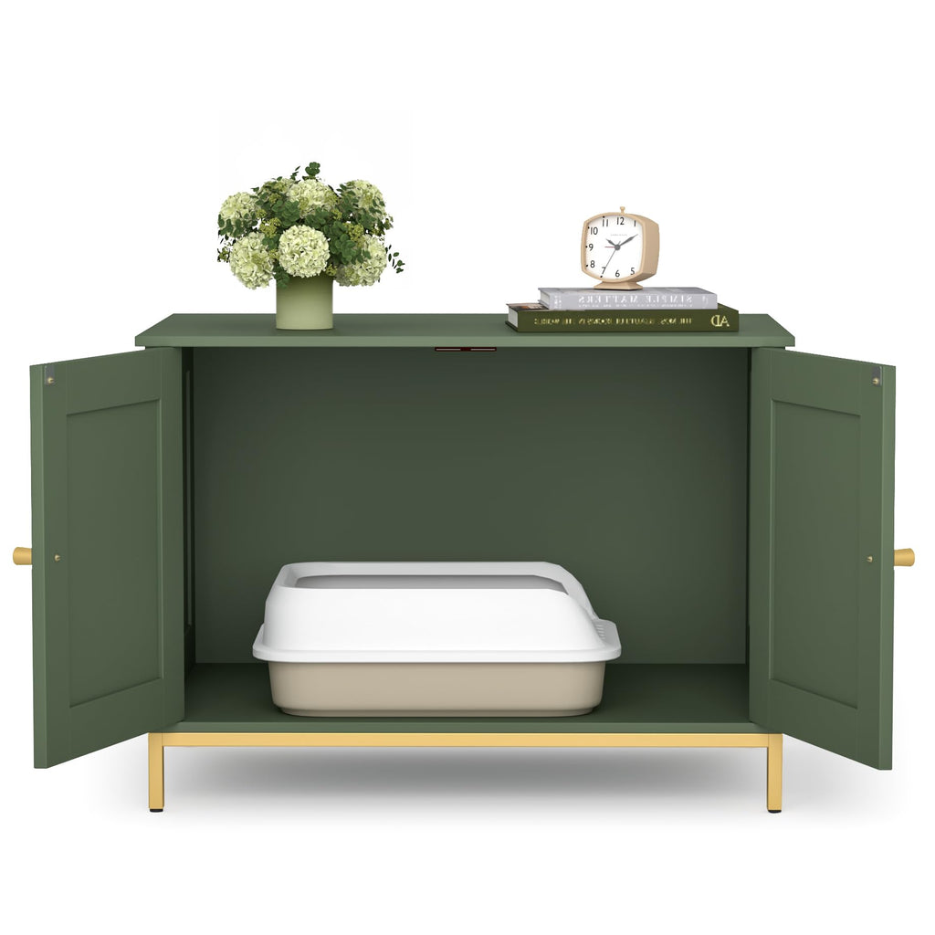 Homhedy Cat Litter Box Enclosure — Green & Gold Modern Cat Washroom Furniture