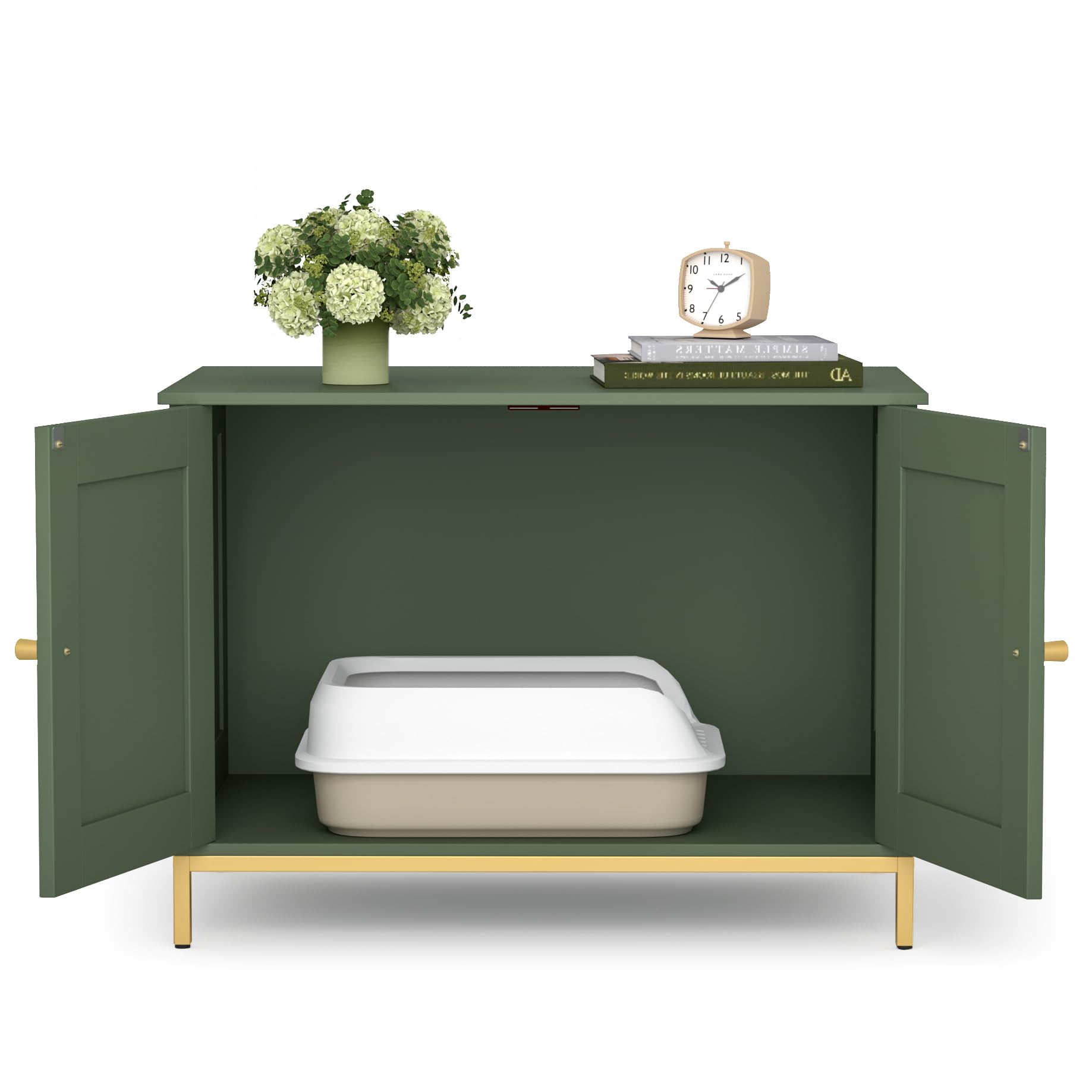 Homhedy Cat Litter Box Enclosure — Green & Gold Modern Cat Washroom Furniture