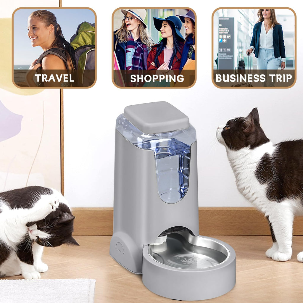 HWONMTE Portable Automatic Cat Feeder & Water Dispenser (2-Pack) | 1 Gallon Capacity, Stainless Steel Bowl