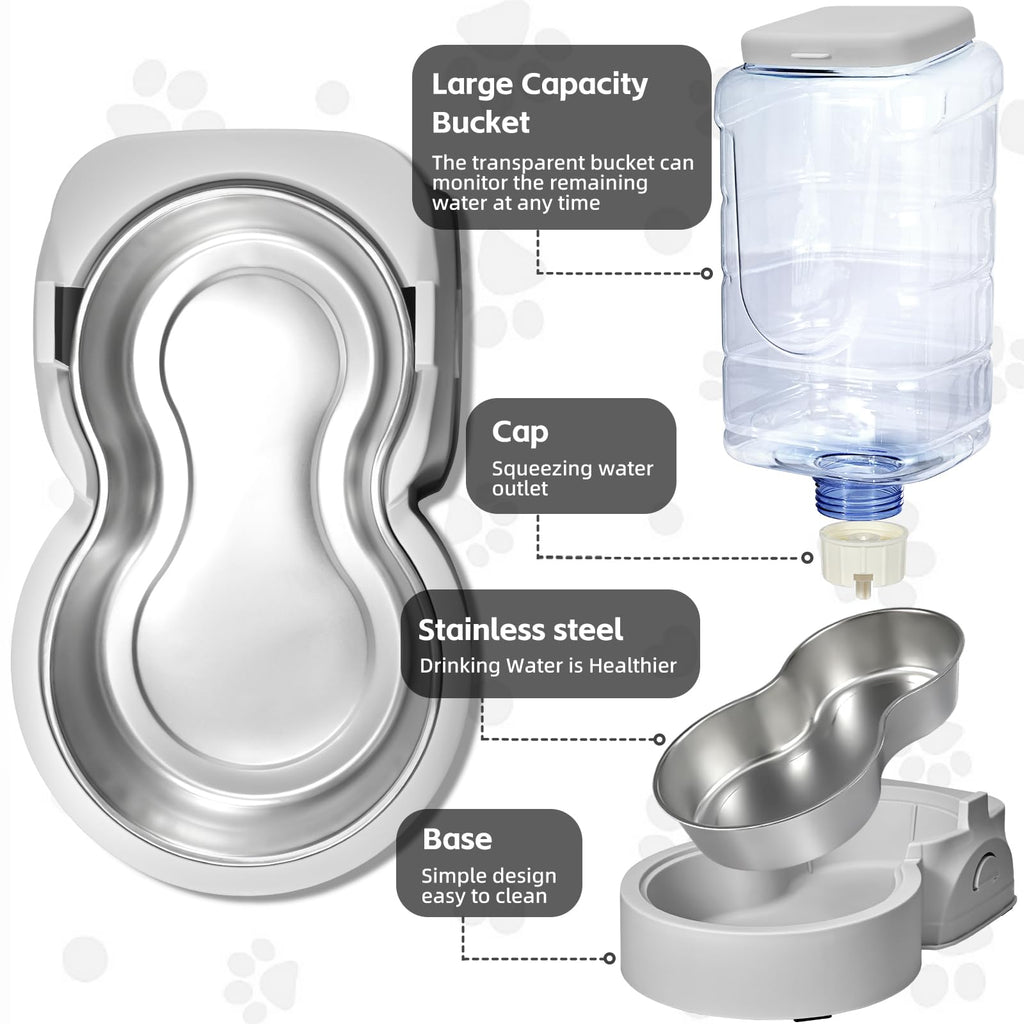 HWONMTE Portable Automatic Cat Feeder & Water Dispenser (2-Pack) | 1 Gallon Capacity, Stainless Steel Bowl