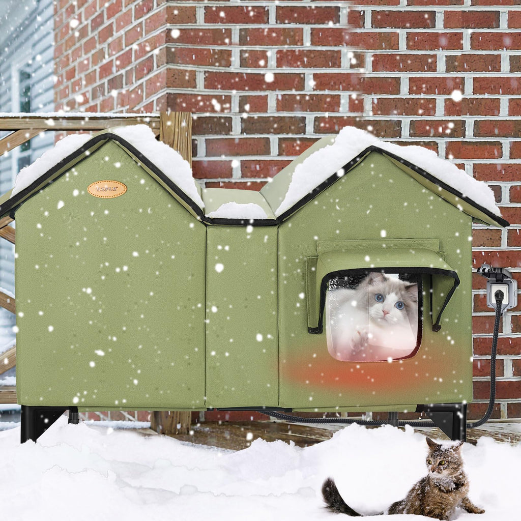 HXPLN Extra Large Heated Outdoor Cat House – Weatherproof Winter Shelter