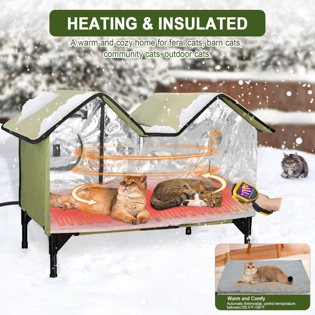 HXPLN Extra Large Heated Outdoor Cat House – Weatherproof Winter Shelter