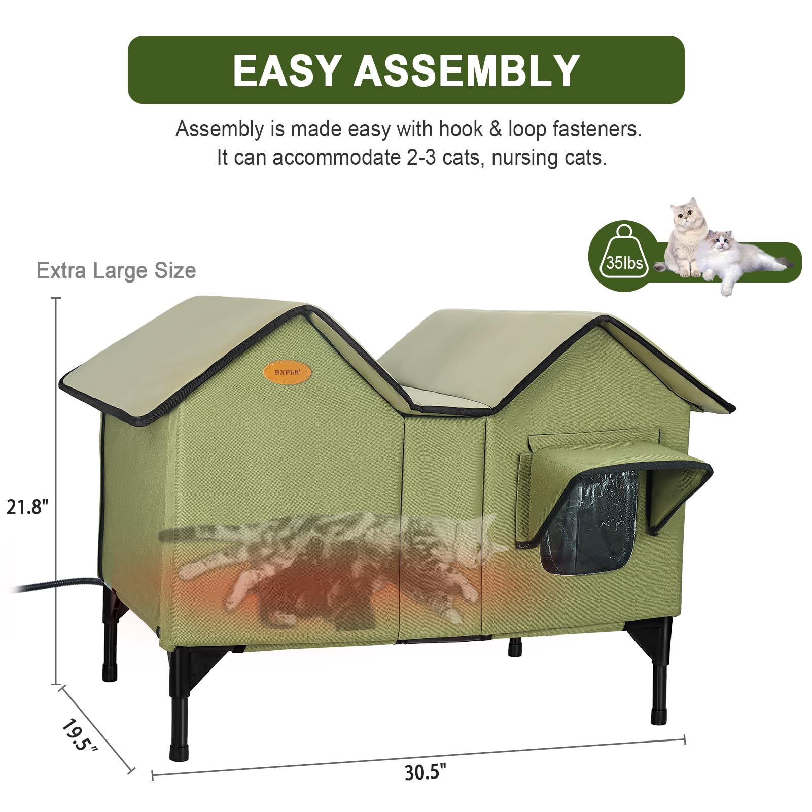 HXPLN Extra Large Heated Outdoor Cat House – Weatherproof Winter Shelter
