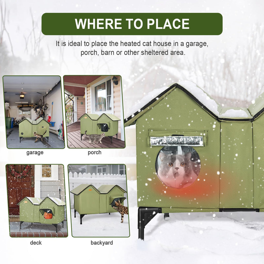 HXPLN Extra Large Heated Outdoor Cat House – Weatherproof Winter Shelter