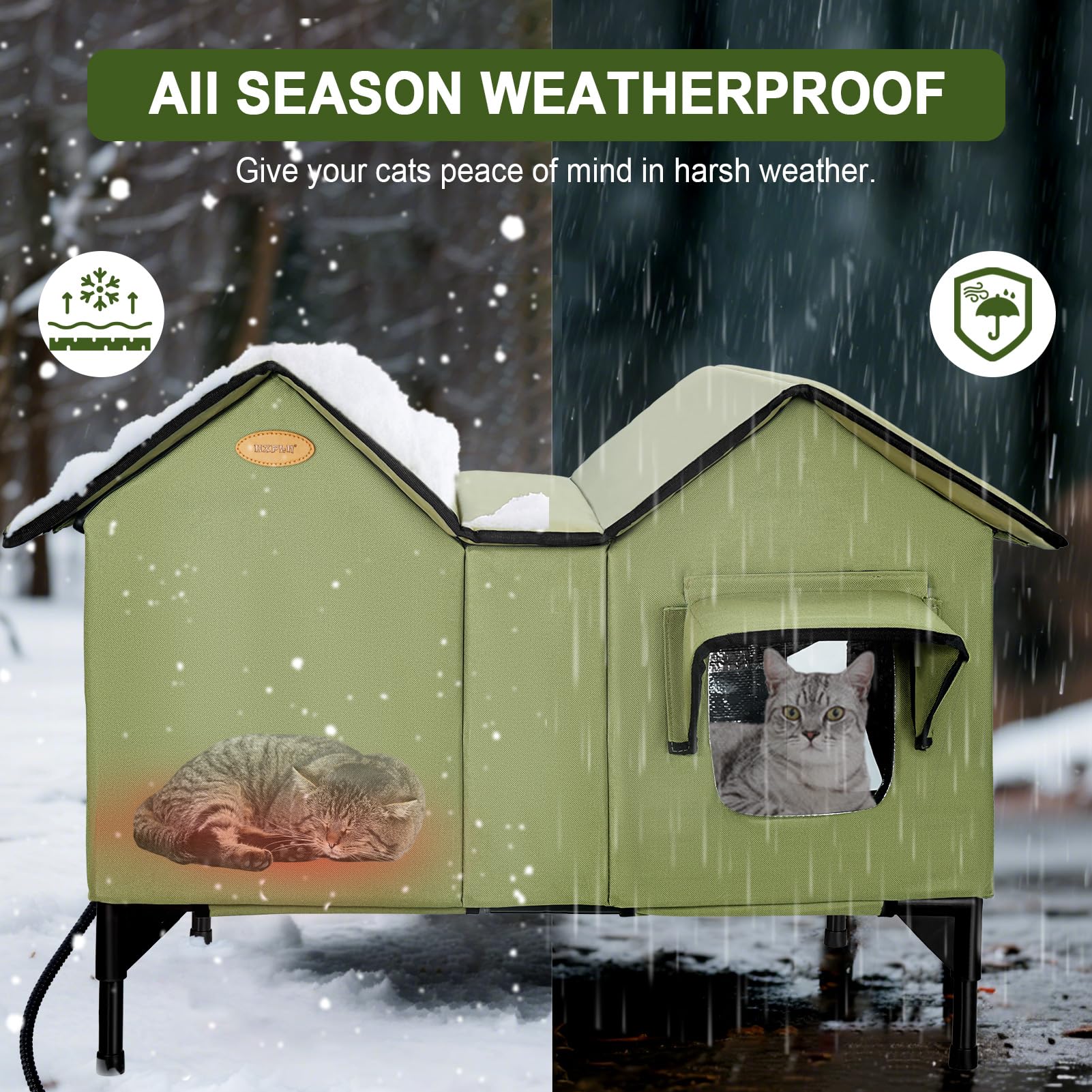 HXPLN Extra Large Heated Outdoor Cat House – Weatherproof Winter Shelter