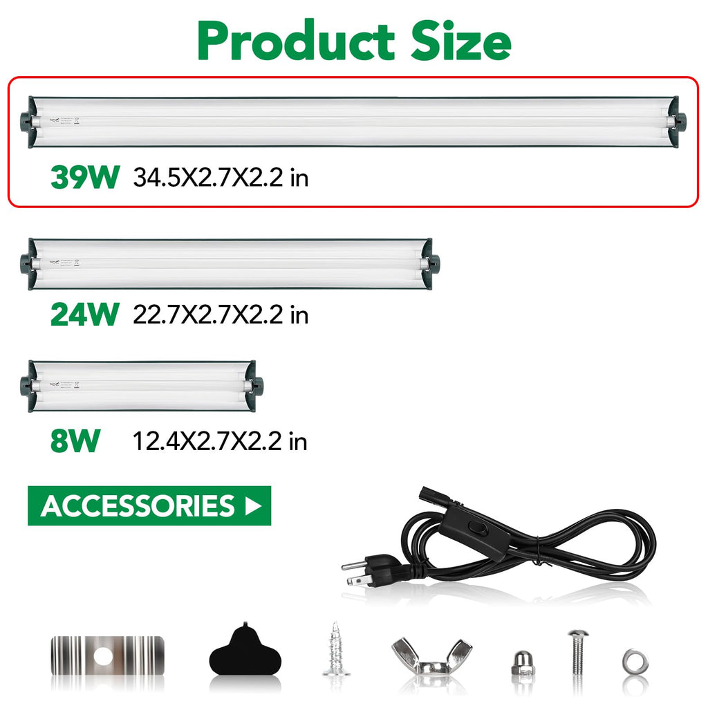 Hygger Zoo T5 Reptile Light Fixture Green Combo Kit – 39W UVB 10.0