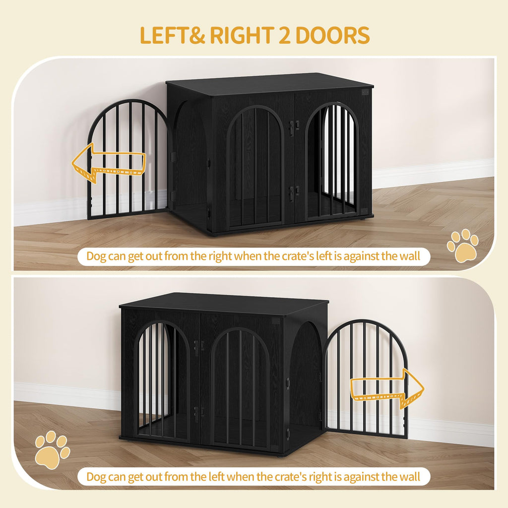 Hzuaneri 31.5'' Wooden Dog Crate Furniture – Heavy-Duty Indoor Kennel & End Table, Black DFC85104B