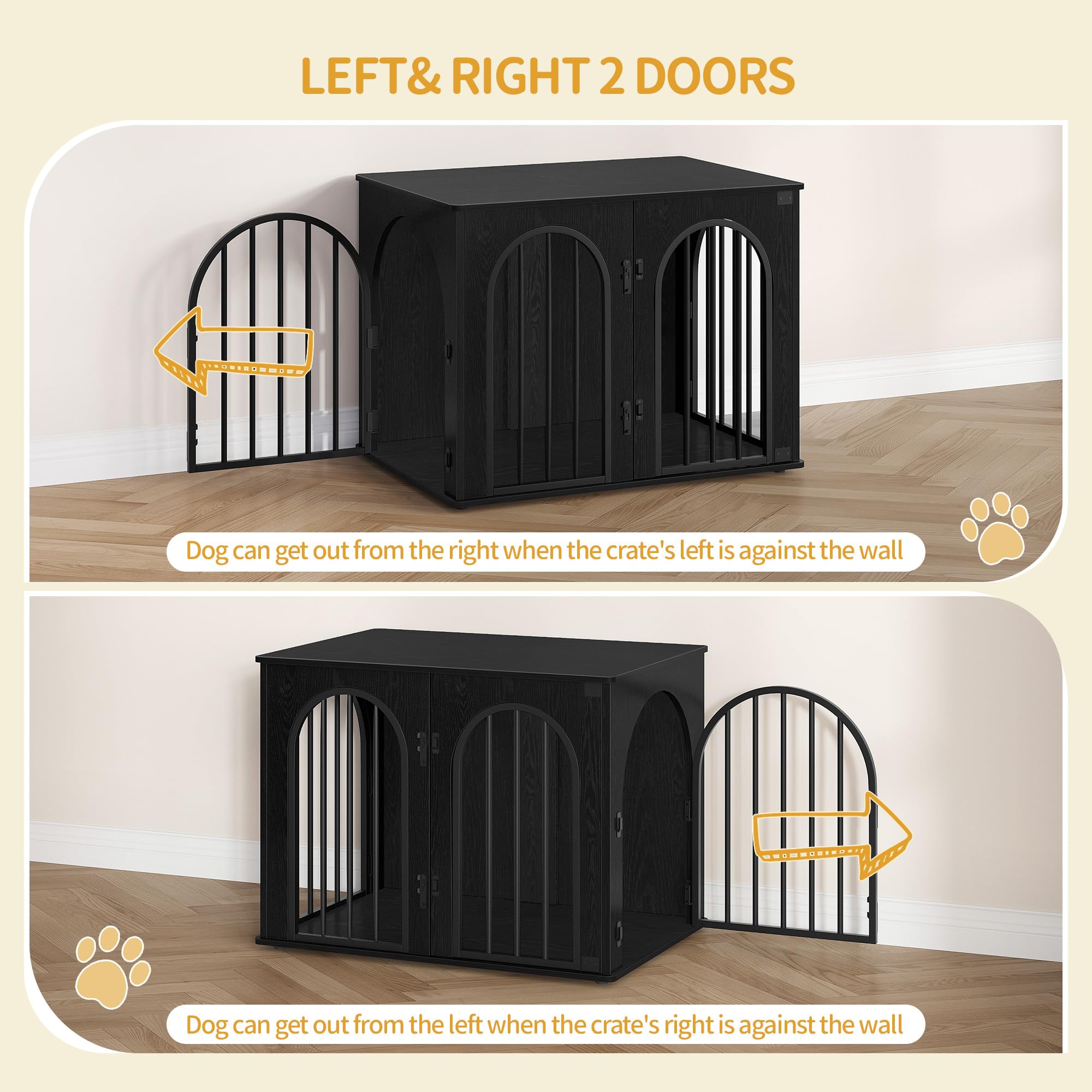 Hzuaneri 31.5'' Wooden Dog Crate Furniture – Heavy-Duty Indoor Kennel & End Table, Black DFC85104B