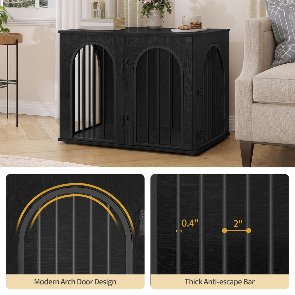 Hzuaneri 31.5'' Wooden Dog Crate Furniture – Heavy-Duty Indoor Kennel & End Table, Black DFC85104B