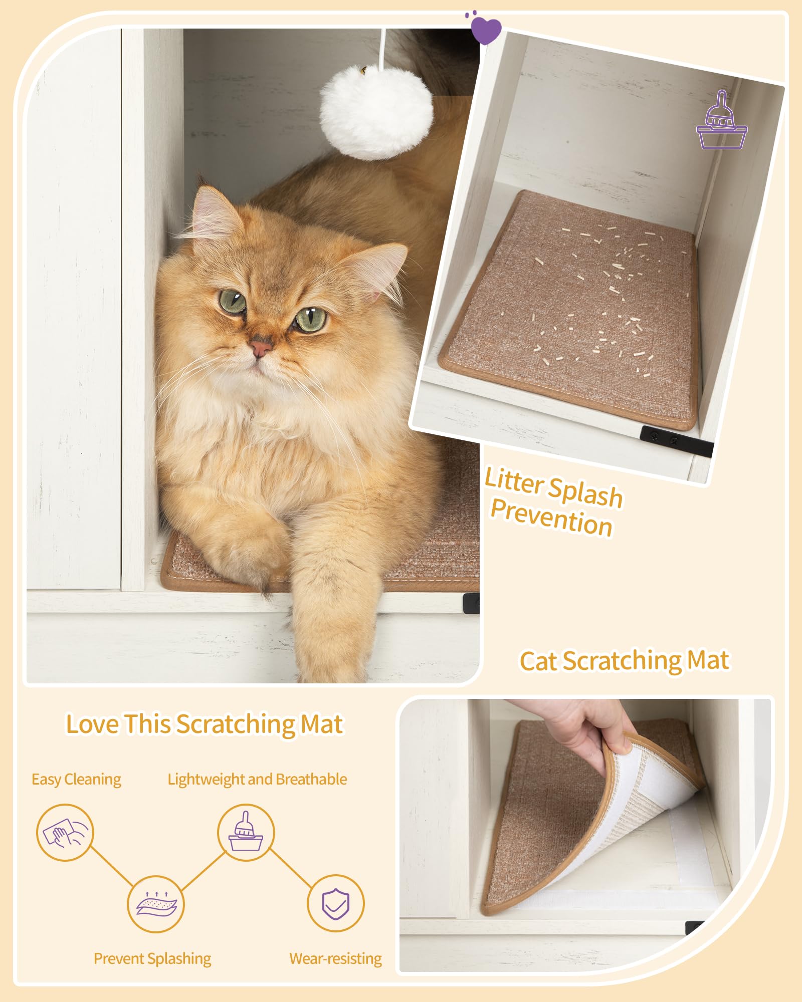 Hzuaneri Cat Litter Box Enclosure – Hidden Cabinet with Bell, Farmhouse Style (31.5 x 19.7 x 20.9 in) CB82414B