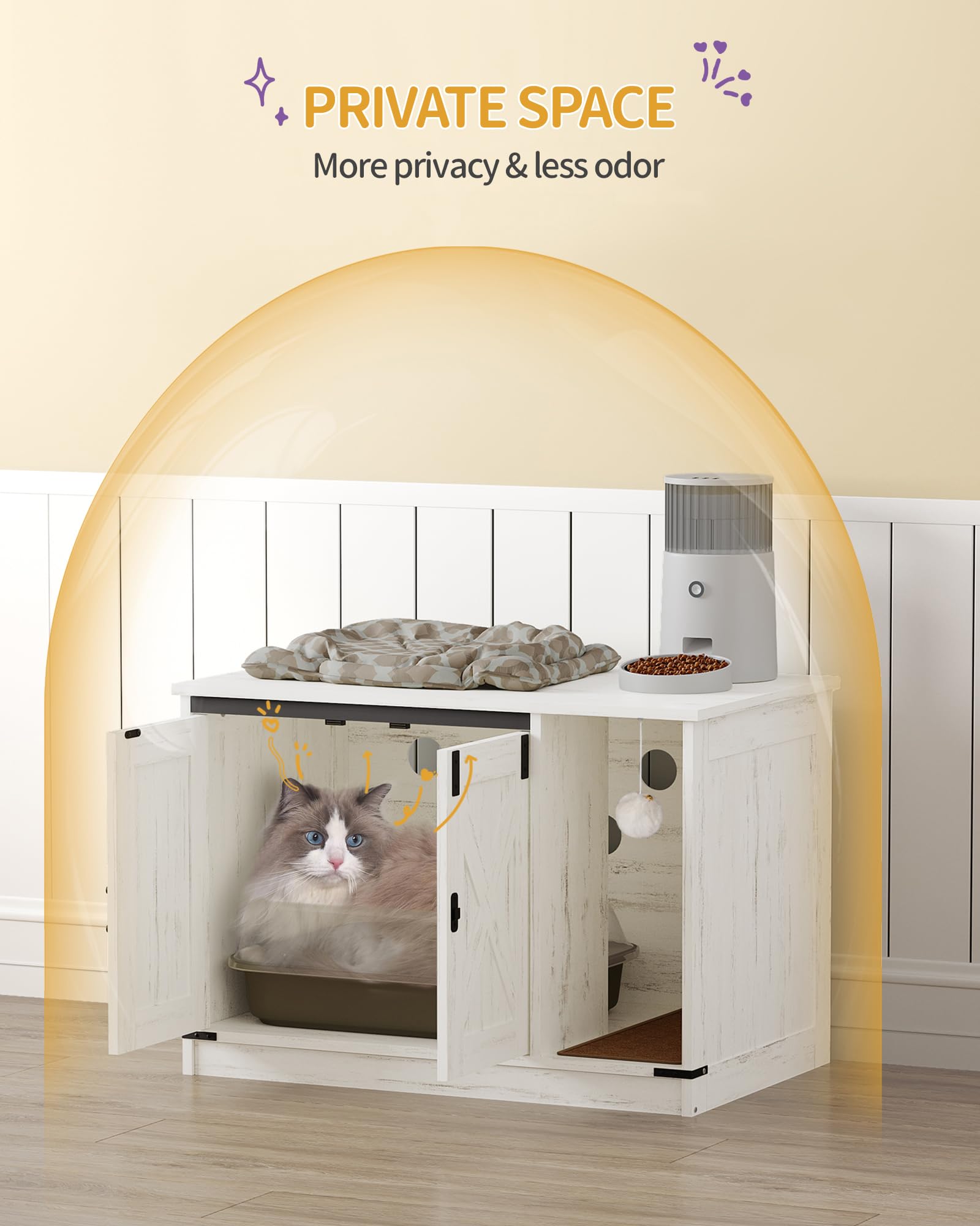Hzuaneri Cat Litter Box Enclosure – Hidden Cabinet with Bell, Farmhouse Style (31.5 x 19.7 x 20.9 in) CB82414B