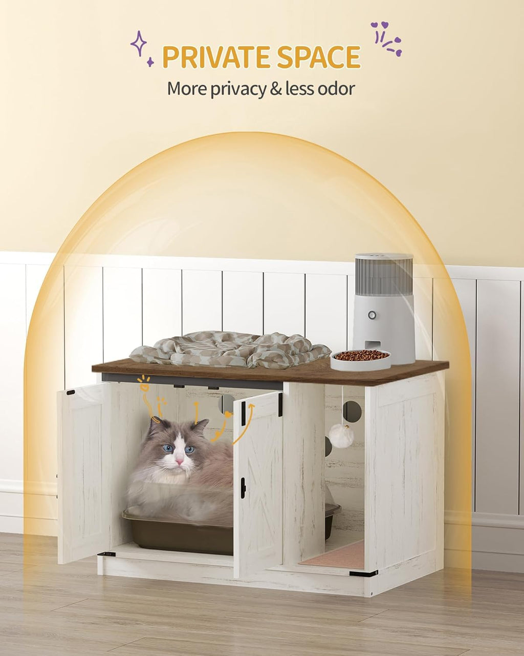 Hzuaneri Cat Litter Box Enclosure — Rustic Farmhouse Cabinet (31.5 x 19.7 x 20.9 in)