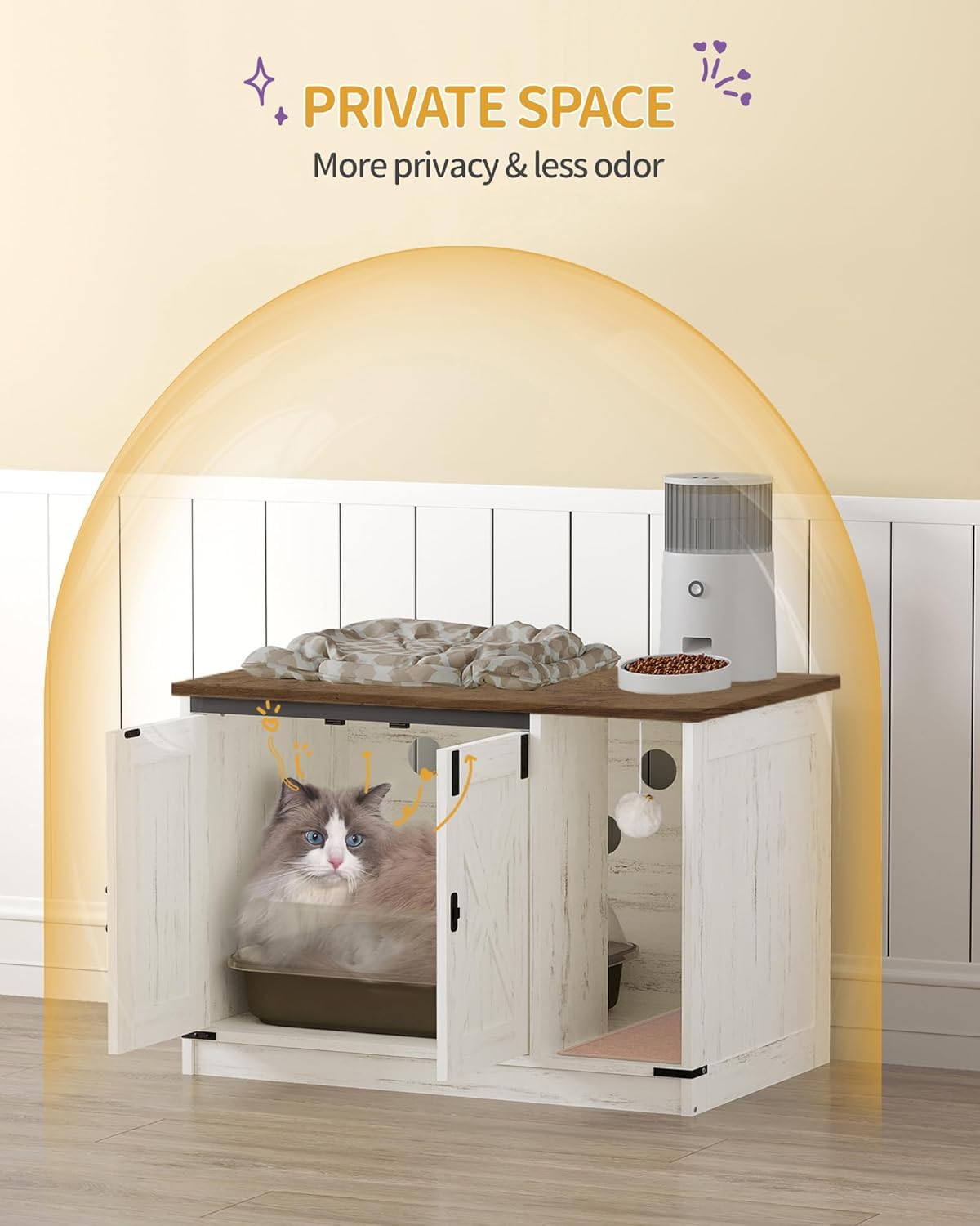 Hzuaneri Cat Litter Box Enclosure — Rustic Farmhouse Cabinet (31.5 x 19.7 x 20.9 in)