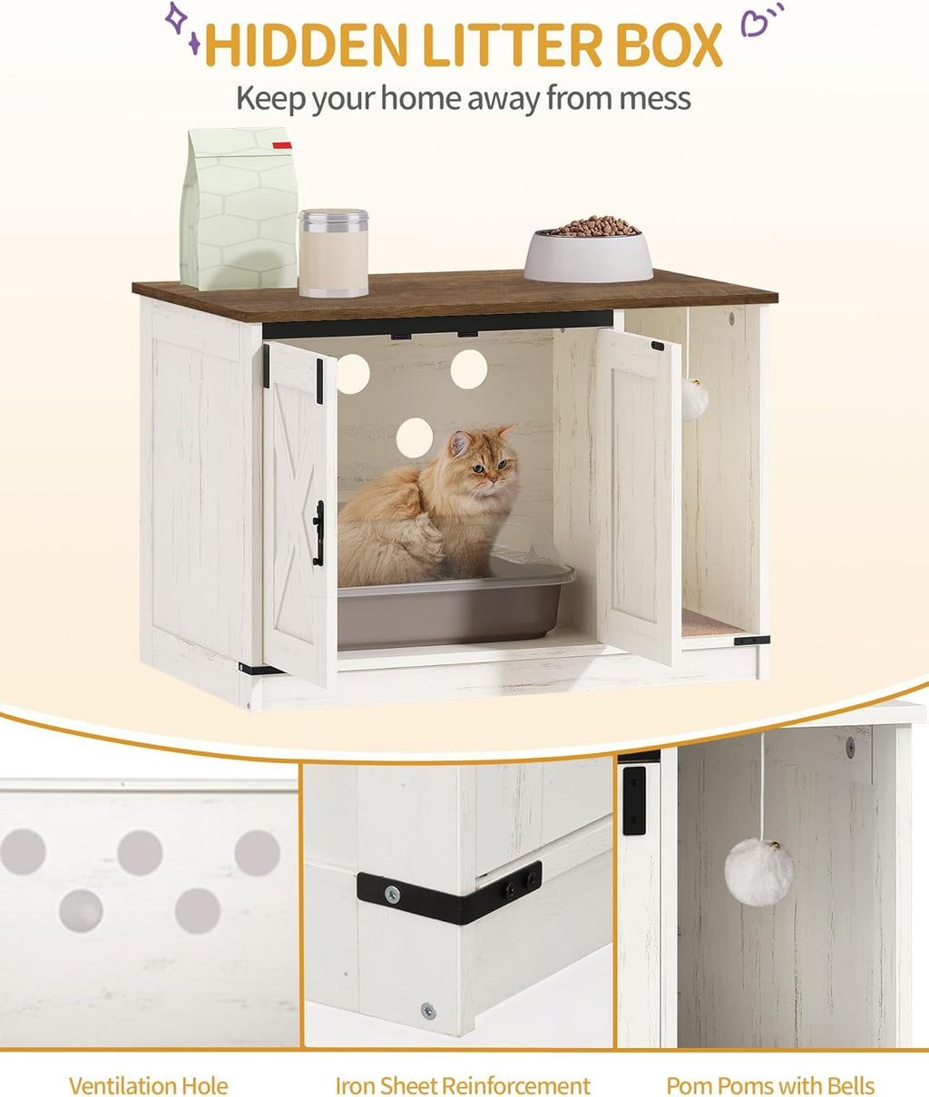 Hzuaneri Cat Litter Box Enclosure — Rustic Farmhouse Cabinet (31.5 x 19.7 x 20.9 in)
