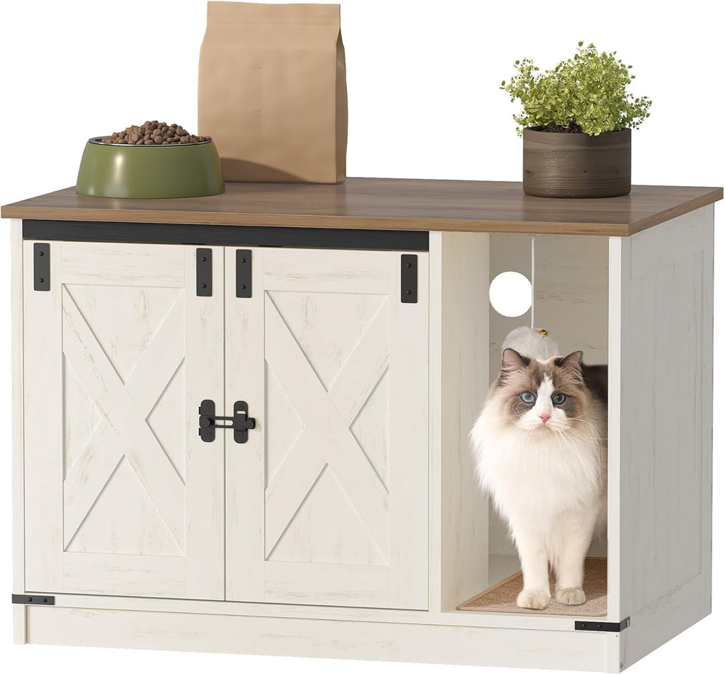 Hzuaneri Cat Litter Box Enclosure — Rustic Farmhouse Cabinet (31.5 x 19.7 x 20.9 in)
