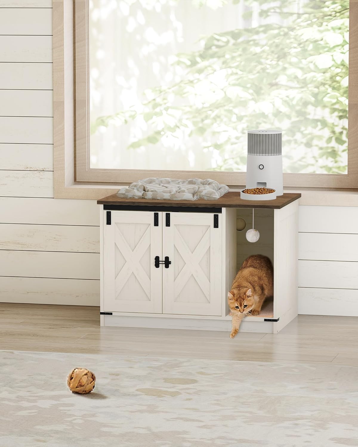 Hzuaneri Cat Litter Box Enclosure — Rustic Farmhouse Cabinet (31.5 x 19.7 x 20.9 in)
