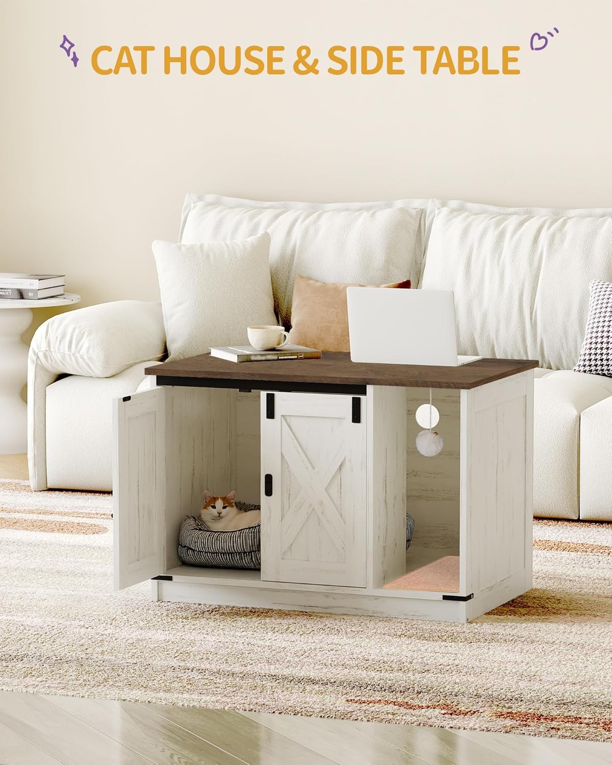 Hzuaneri Cat Litter Box Enclosure — Rustic Farmhouse Cabinet (31.5 x 19.7 x 20.9 in)