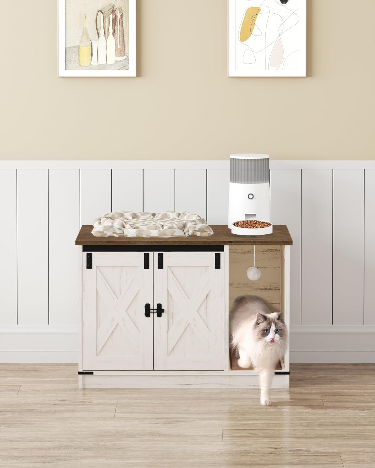 Hzuaneri Cat Litter Box Enclosure — Rustic Farmhouse Cabinet (31.5 x 19.7 x 20.9 in)