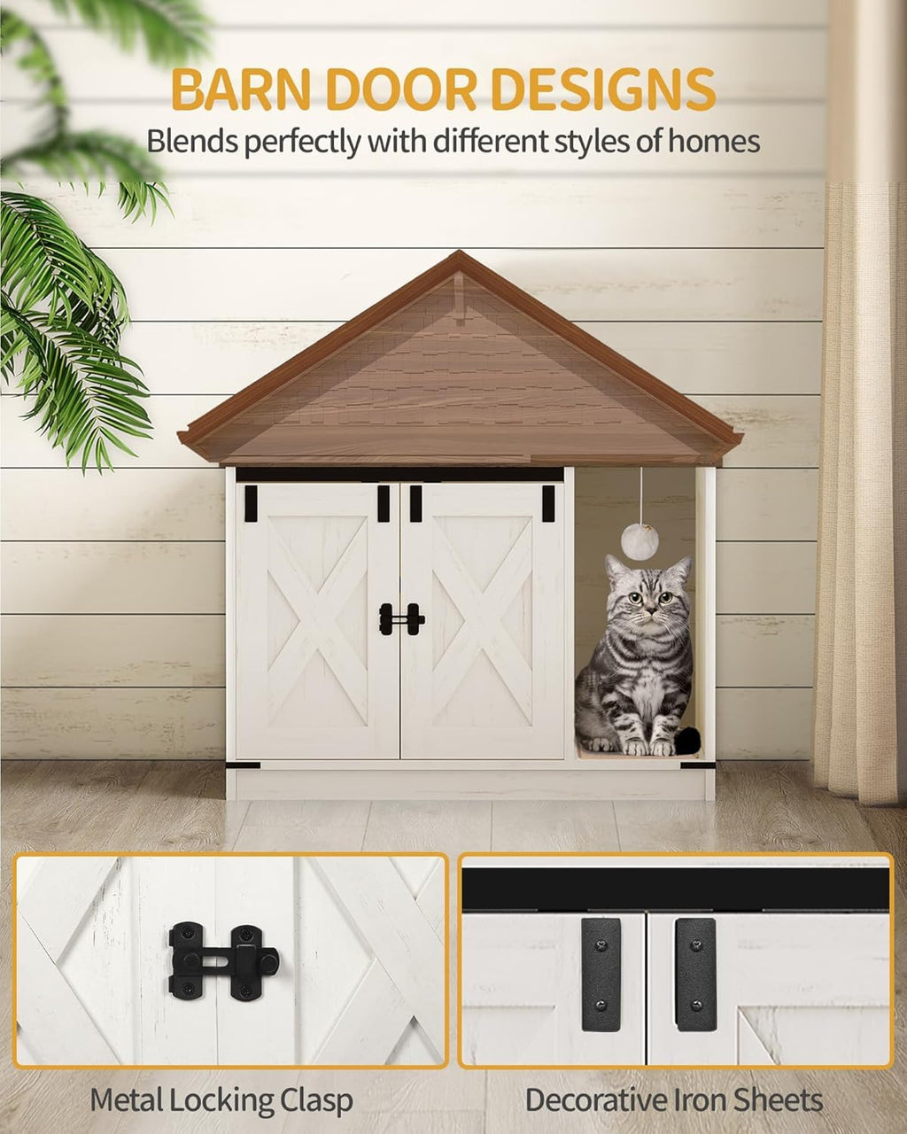 Hzuaneri Cat Litter Box Enclosure — Rustic Farmhouse Cabinet (31.5 x 19.7 x 20.9 in)