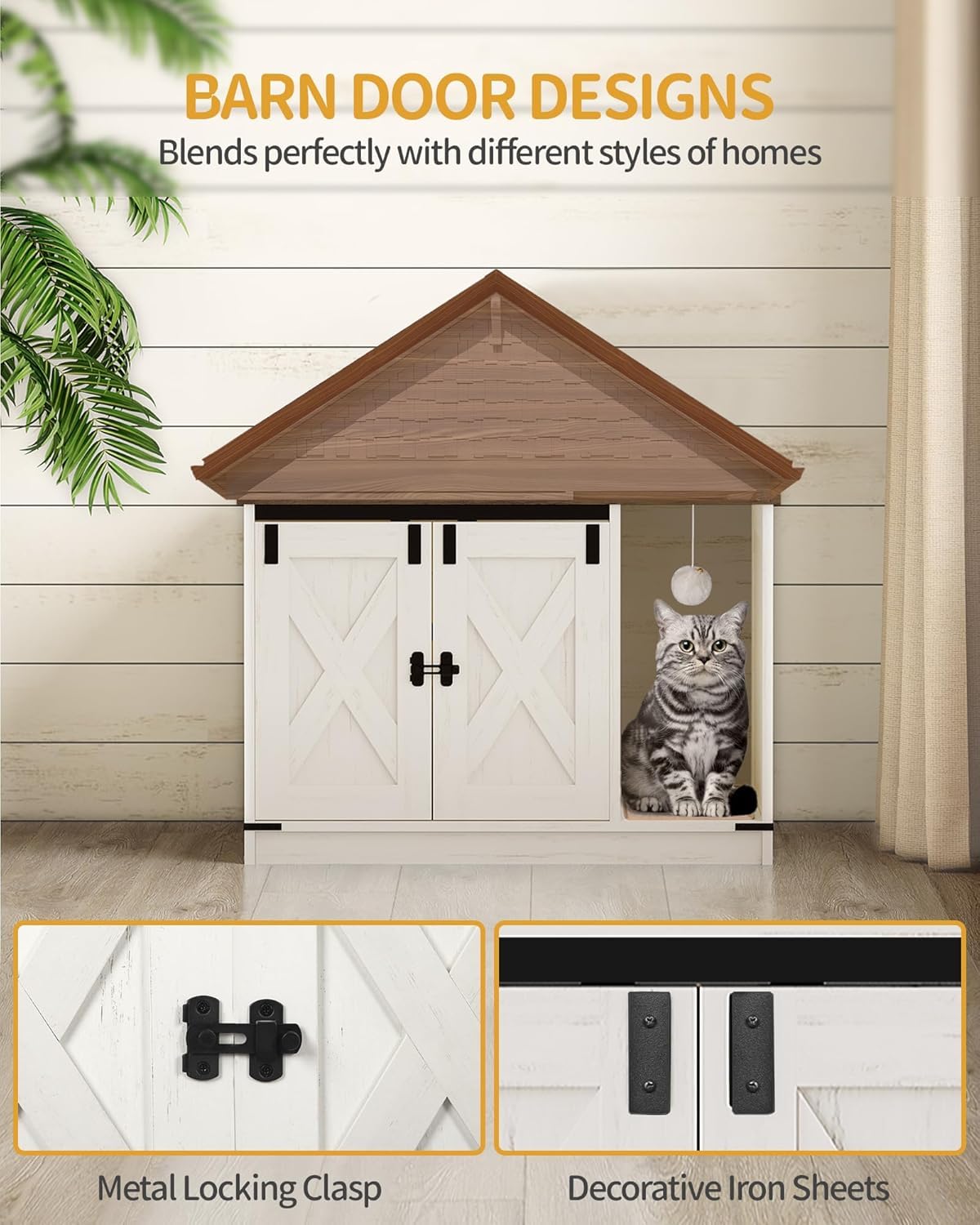 Hzuaneri Cat Litter Box Enclosure — Rustic Farmhouse Cabinet (31.5 x 19.7 x 20.9 in)
