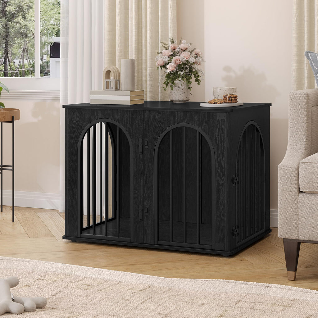 Hzuaneri 31.5'' Wooden Dog Crate Furniture – Heavy-Duty Indoor Kennel & End Table, Black DFC85104B