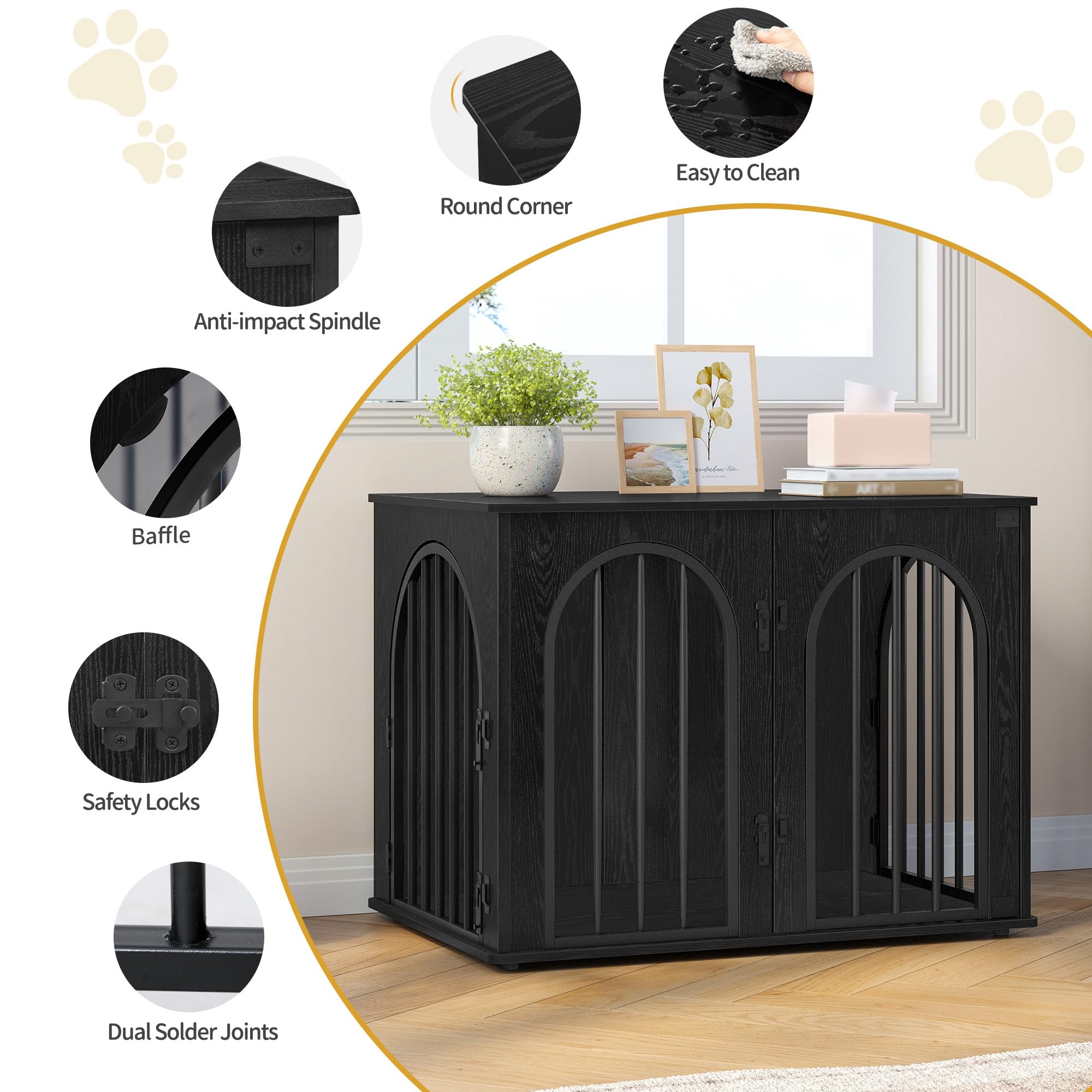 Hzuaneri 31.5'' Wooden Dog Crate Furniture – Heavy-Duty Indoor Kennel & End Table, Black DFC85104B
