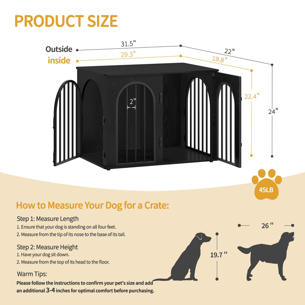 Hzuaneri 31.5'' Wooden Dog Crate Furniture – Heavy-Duty Indoor Kennel & End Table, Black DFC85104B