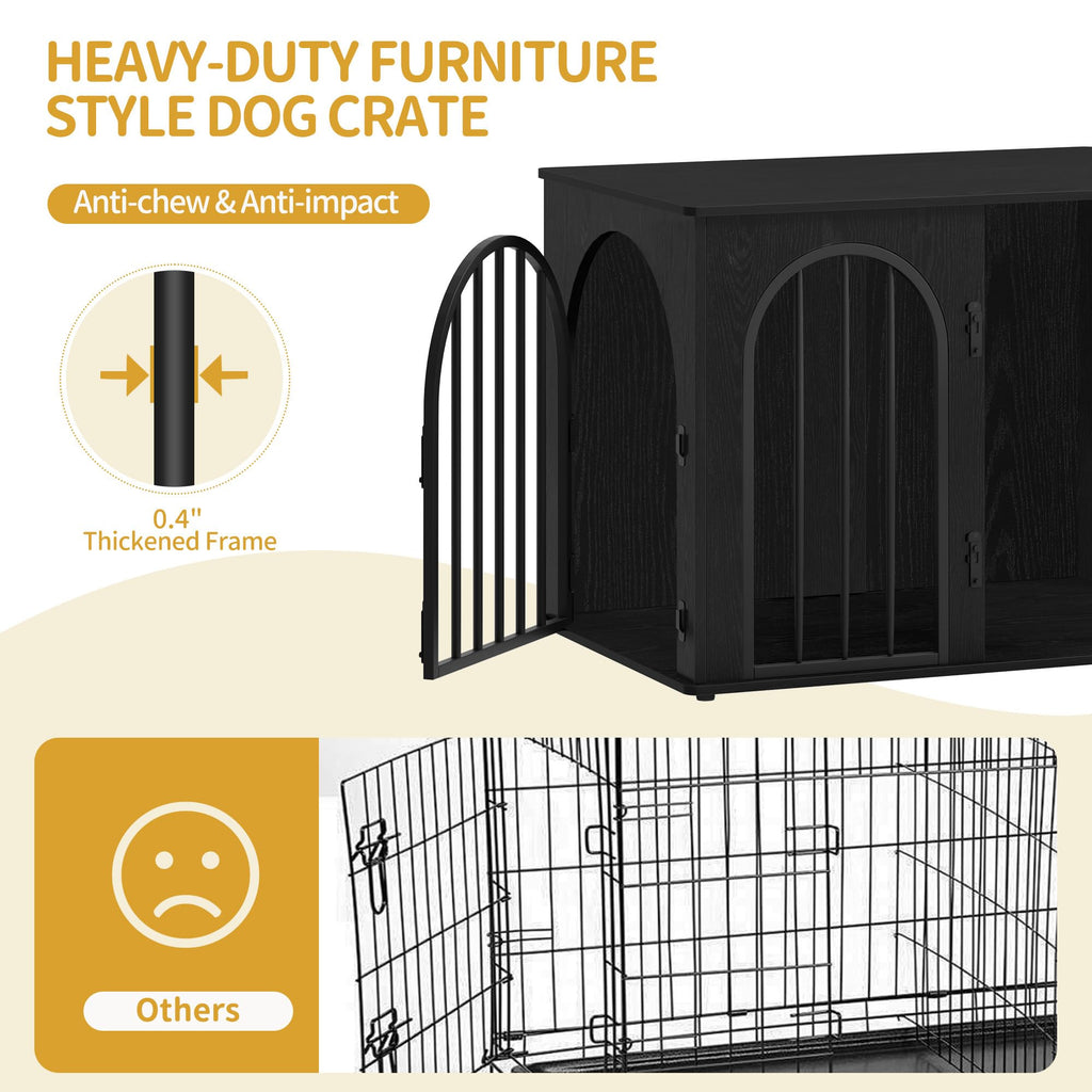 Hzuaneri 31.5'' Wooden Dog Crate Furniture – Heavy-Duty Indoor Kennel & End Table, Black DFC85104B