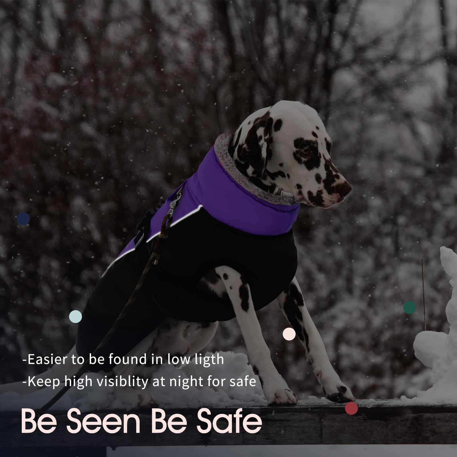 IECOii Extra Warm Reflective Dog Coat | Adjustable Winter Jacket with Buckle & Fleece Turtleneck