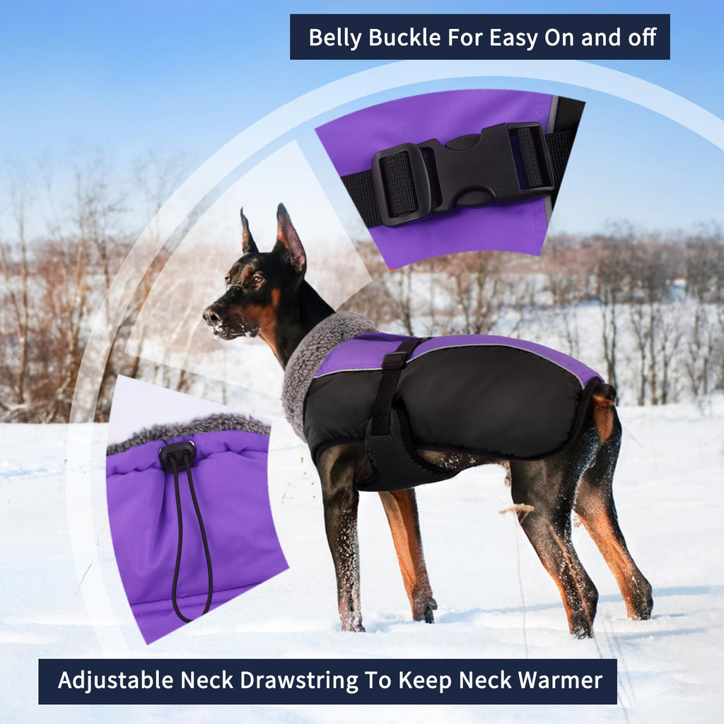 IECOii Extra Warm Reflective Dog Coat | Adjustable Winter Jacket with Buckle & Fleece Turtleneck