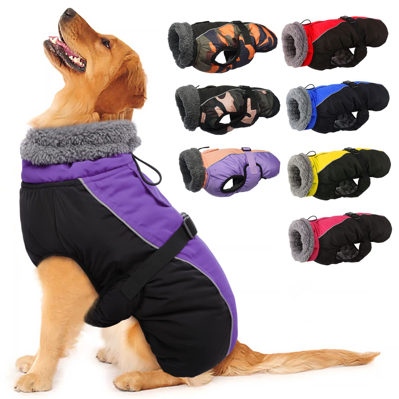 IECOii Extra Warm Reflective Dog Coat | Adjustable Winter Jacket with Buckle & Fleece Turtleneck