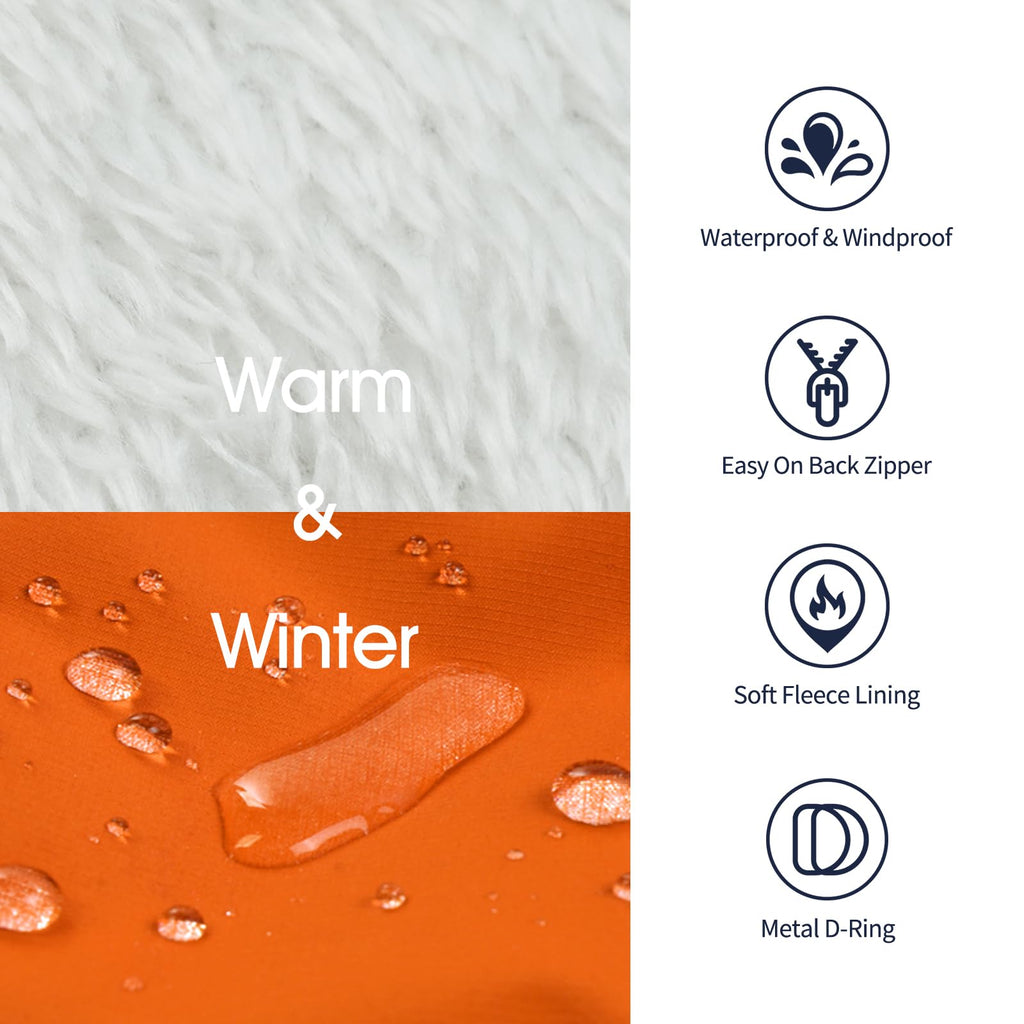 IECOii Dog Coat with Harness Built-In - Orange, Large | Waterproof Winter Jacket