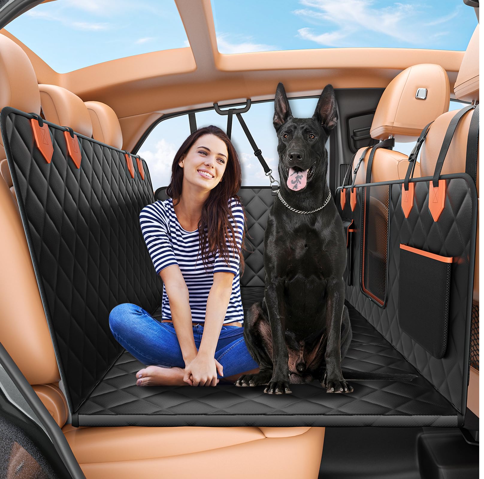 IJVAE Dog Seat Cover for Back Seat – Waterproof, 500 lb Capacity, Nonslip Hammock for SUVs & Sedans