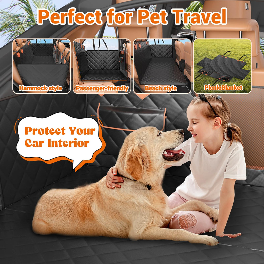 IJVAE Dog Seat Cover for Back Seat – Waterproof, 500 lb Capacity, Nonslip Hammock for SUVs & Sedans