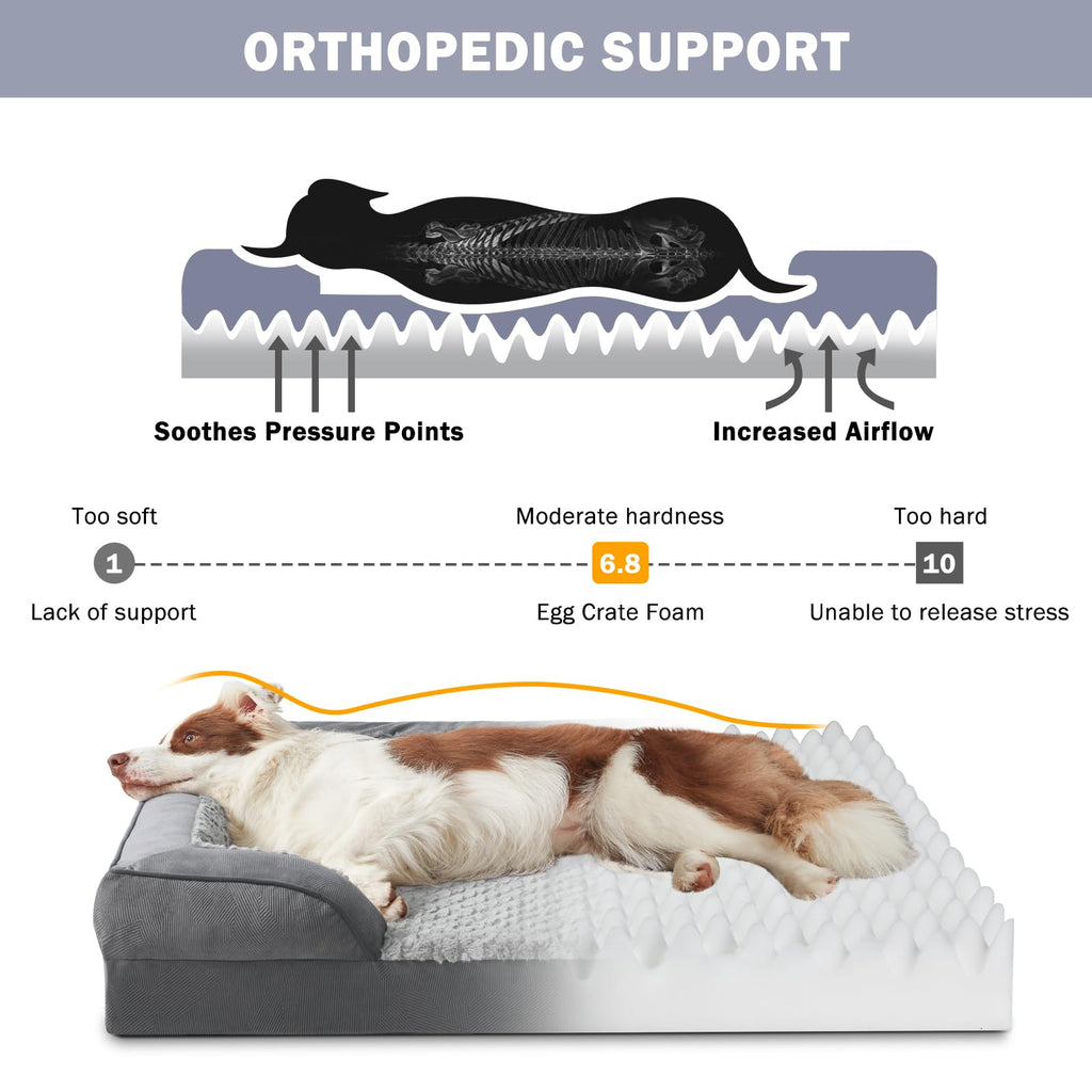 INVENHO Orthopedic Dog Beds Large Sized, XL Washable Dog Sofa with Egg-Crate Foam, Waterproof Lining and Non-Skid Bottom