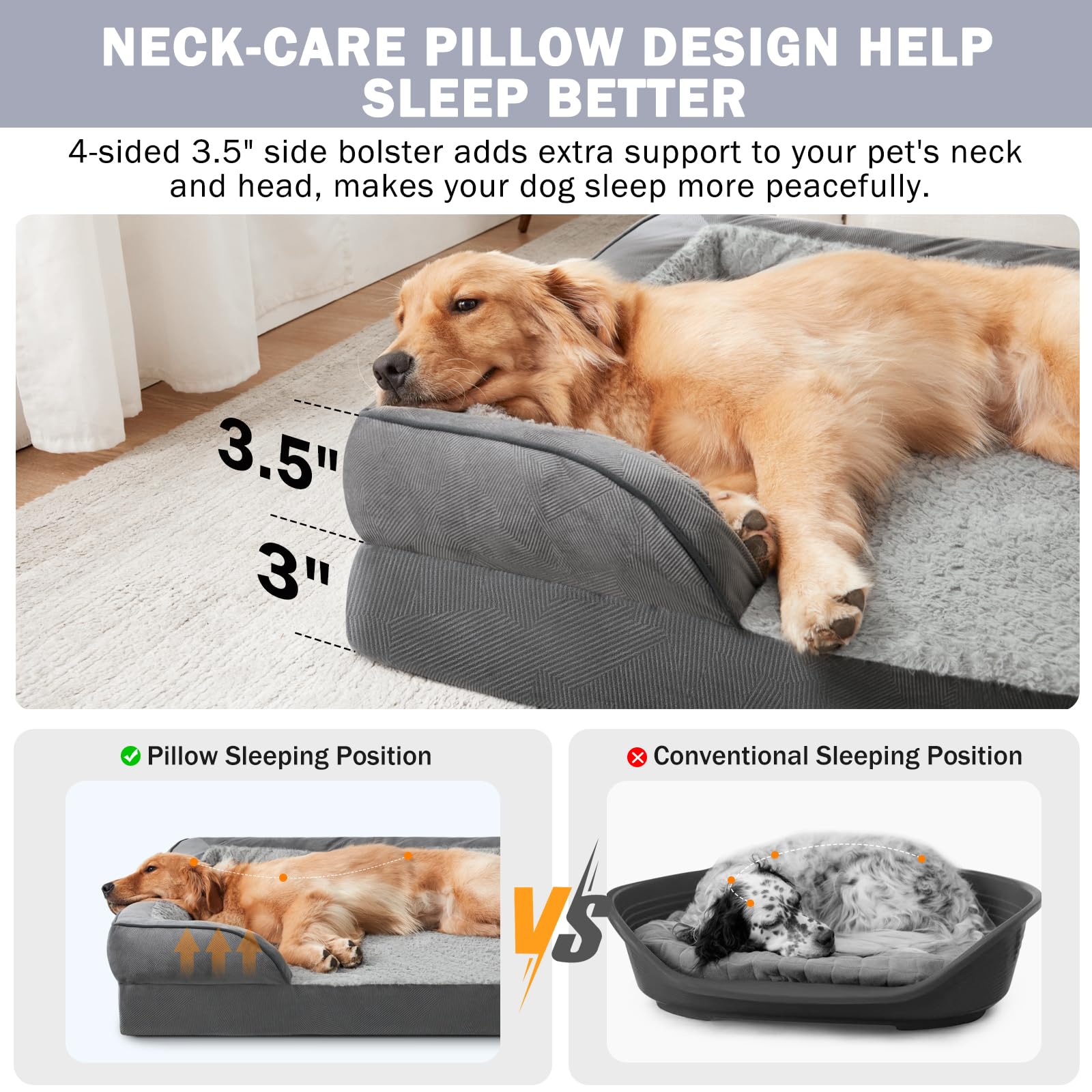 INVENHO Orthopedic Dog Beds Large Sized, XL Washable Dog Sofa with Egg-Crate Foam, Waterproof Lining and Non-Skid Bottom