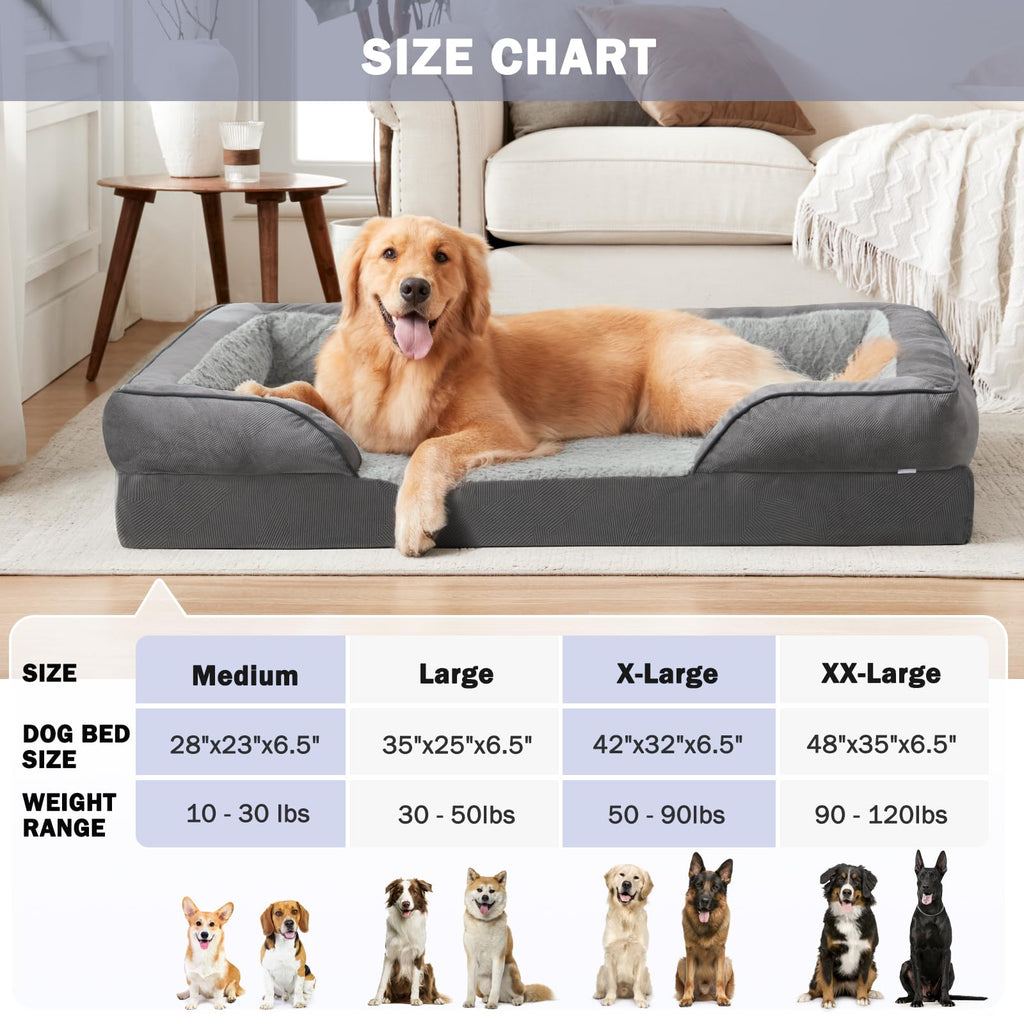 INVENHO Orthopedic Dog Beds Large Sized, XL Washable Dog Sofa with Egg-Crate Foam, Waterproof Lining and Non-Skid Bottom